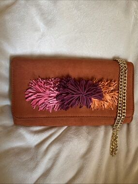 Steve Madden rust suede crossbody bag with multi-colored fringe pom-poms NWOT